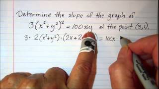 Using implicit differentiation to find slope of tangent line [upl. by Einiffit232]