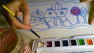 At Home Art Lesson  Hundertwasser Cityscape For Kids [upl. by Ralston]