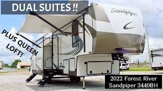 Two Bedroom Fifth Wheel RV Dual Suites 2022 Forest River Sandpiper 3440BH [upl. by Gnehc]