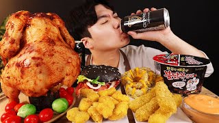 ASMR MUKBANG 햄버거 amp 치즈 스틱 amp 치킨먹방 FIRE Noodle amp FRIED CHICKEN amp CHEESE STICK EATING SOUND [upl. by Adnawyek]